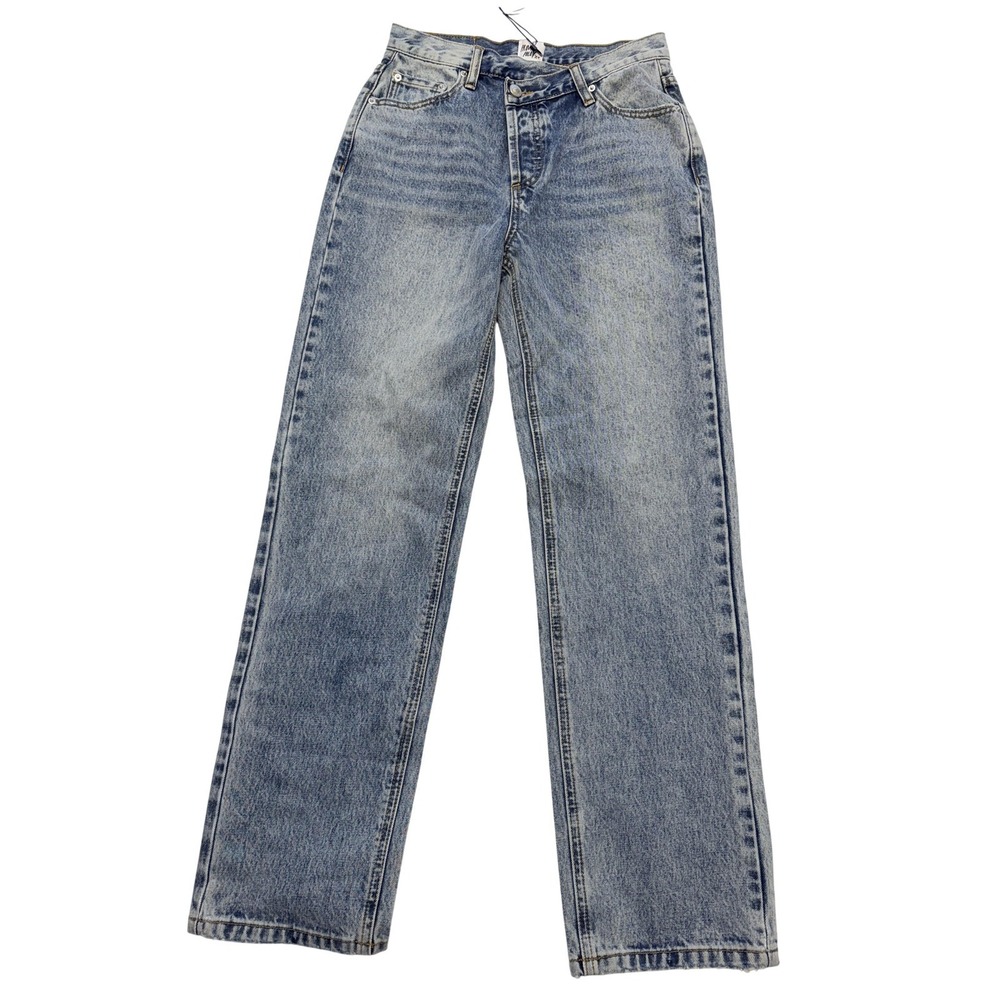 Princess Polly Holly Asymmetric Straight Jeans Womens 2 Light Wash Denim 27x29